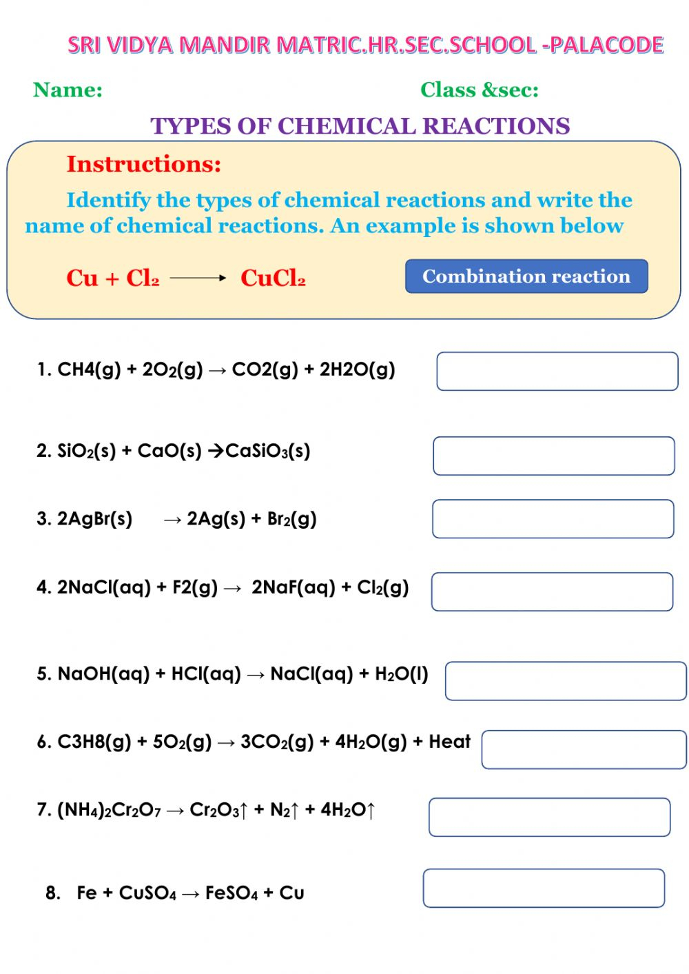 Best 45 Types Of Chemical Reactions Worksheets Ideas 13