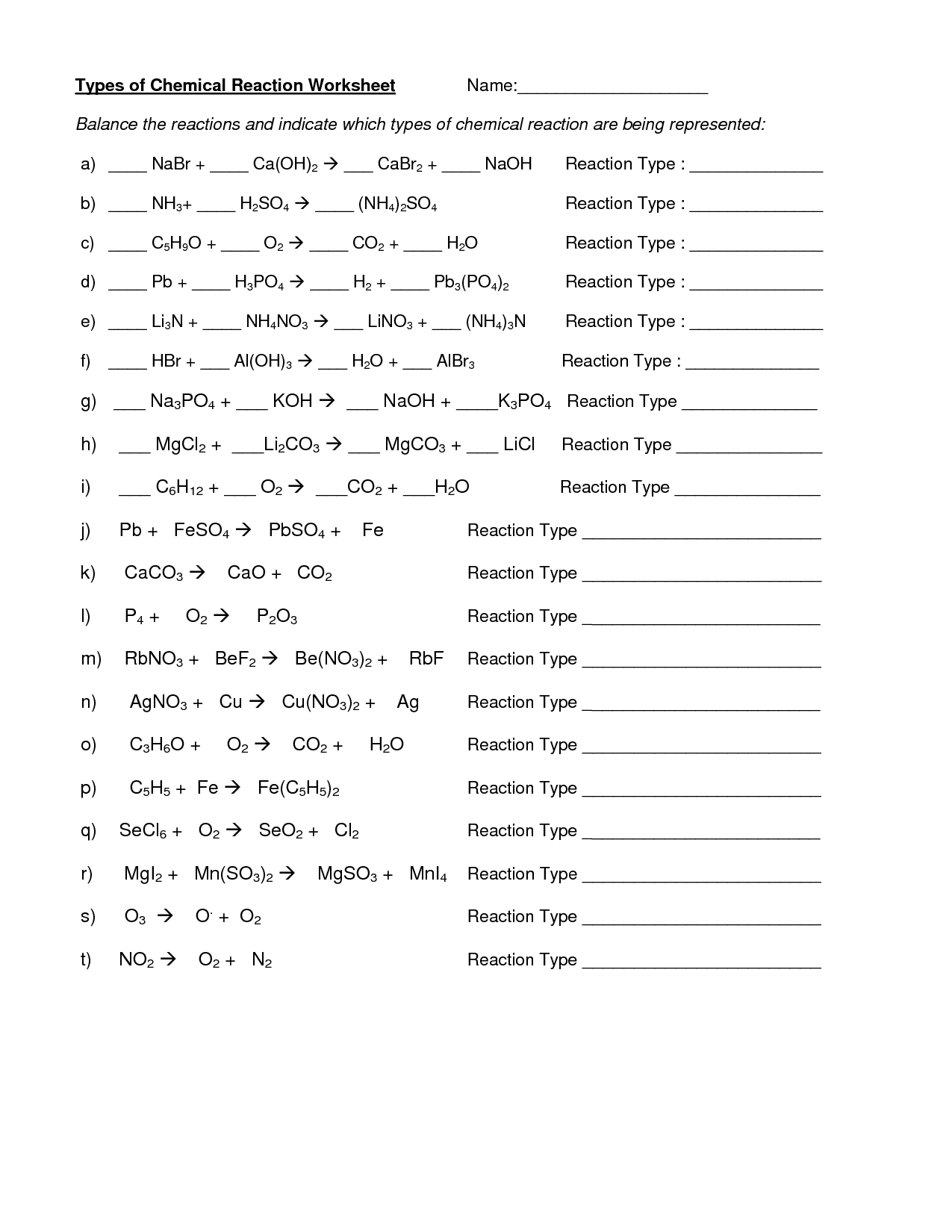 Best 45 Types Of Chemical Reactions Worksheets Ideas 16