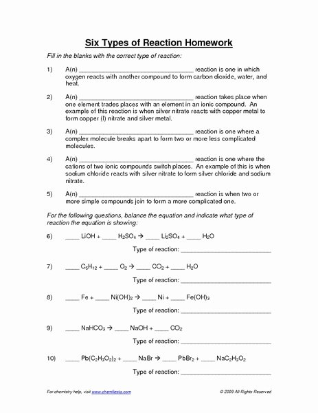 Best 45 Types Of Chemical Reactions Worksheets Ideas 17