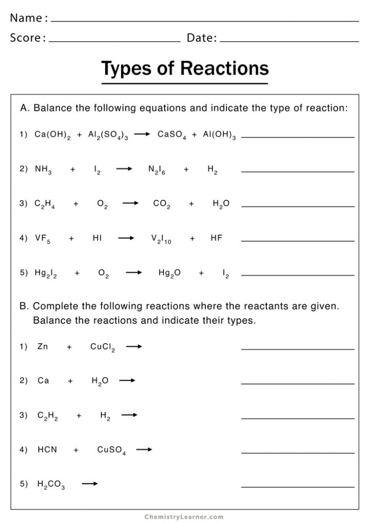 Best 45 Types Of Chemical Reactions Worksheets Ideas 18