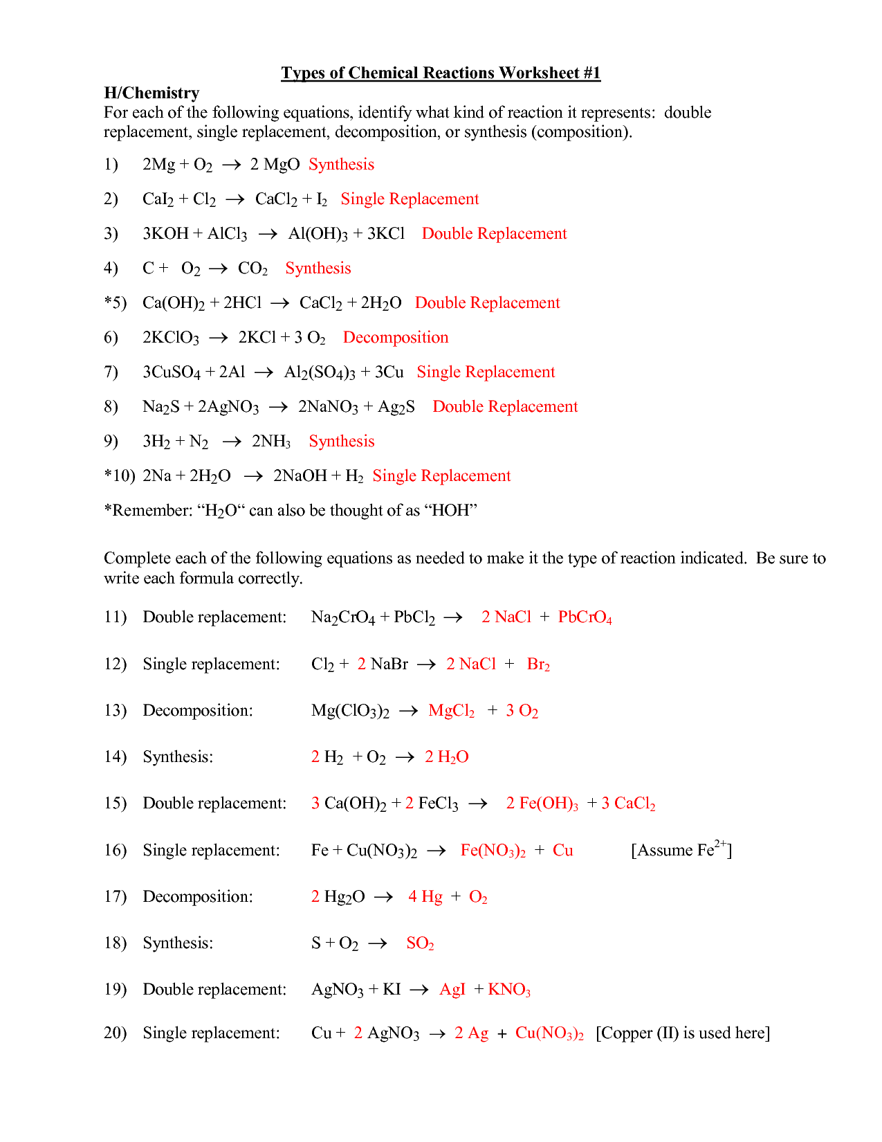 Best 45 Types Of Chemical Reactions Worksheets Ideas 19