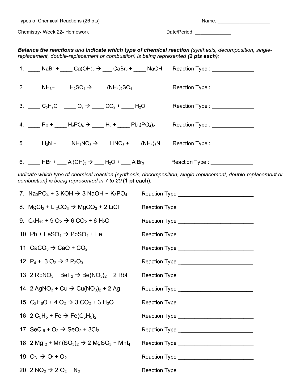 Best 45 Types Of Chemical Reactions Worksheets Ideas 2