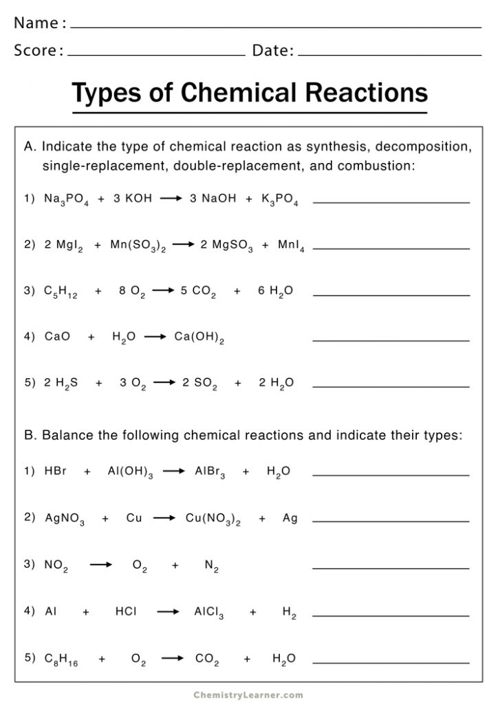 Best 45 Types Of Chemical Reactions Worksheets Ideas 20