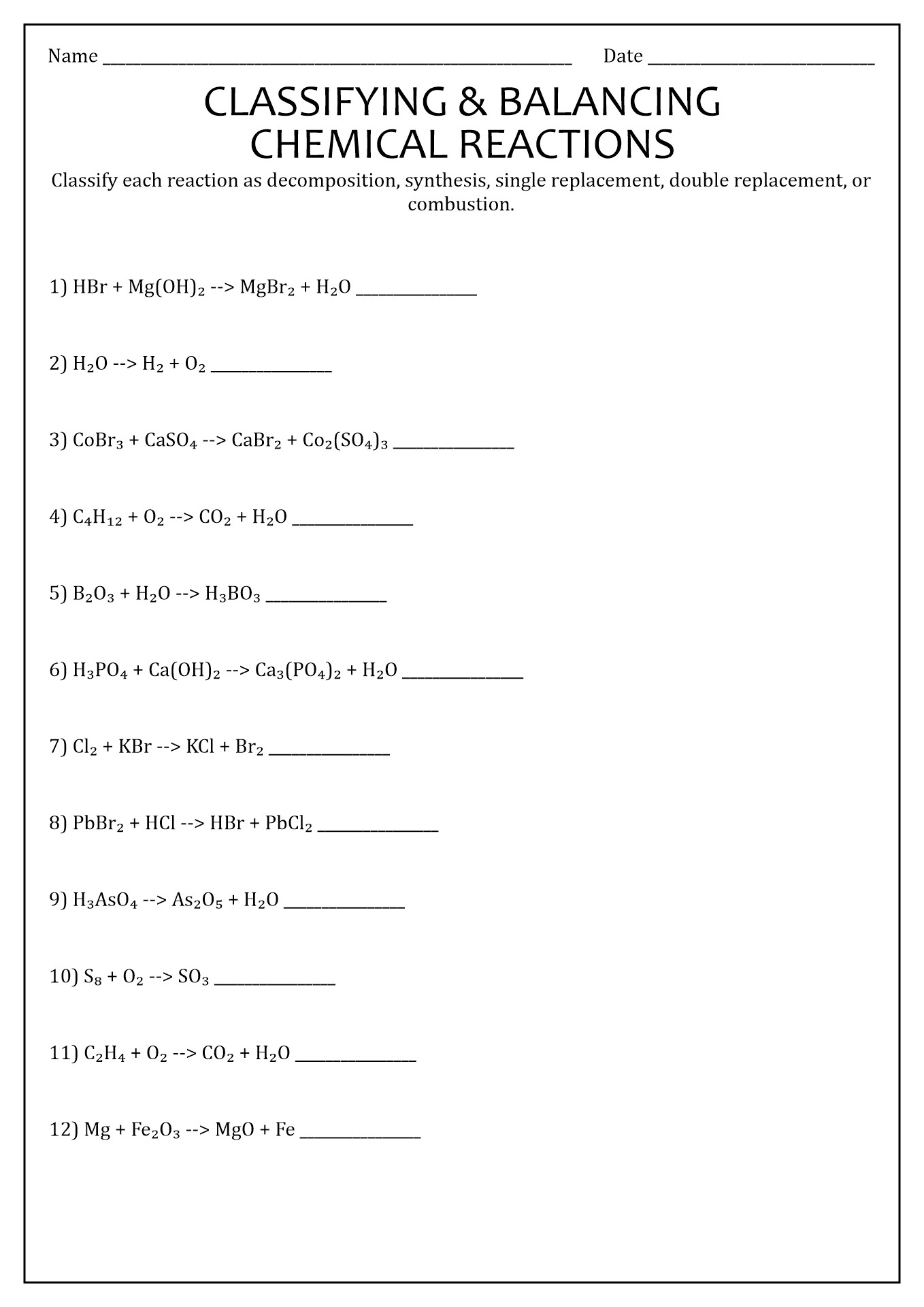 Best 45 Types Of Chemical Reactions Worksheets Ideas 23