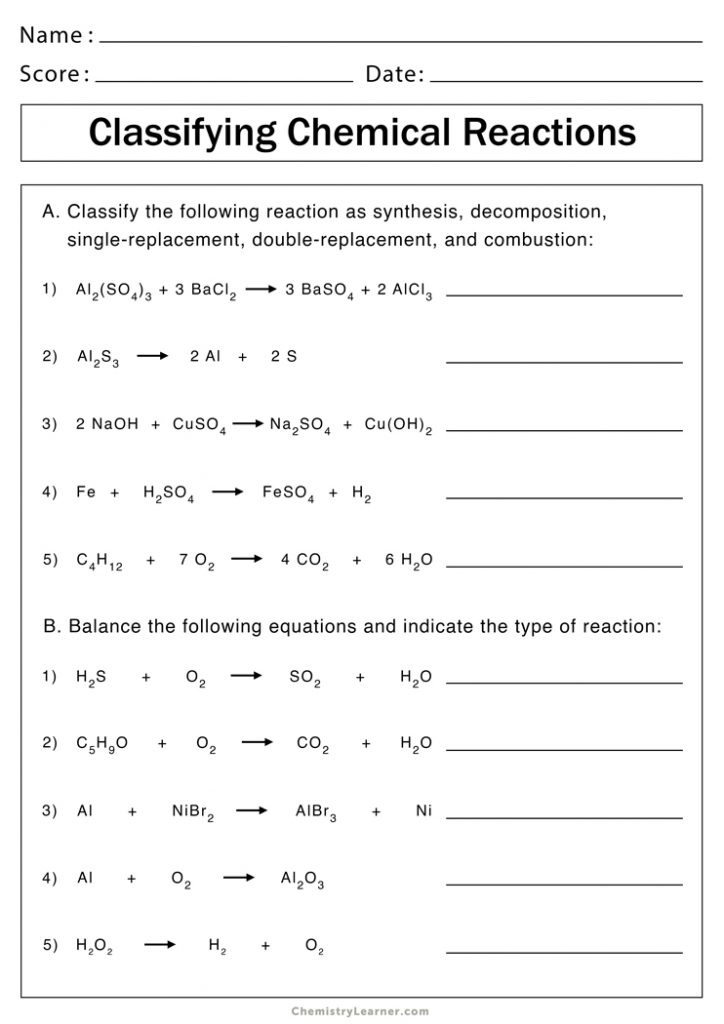 Best 45 Types Of Chemical Reactions Worksheets Ideas 29