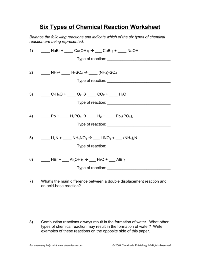 Best 45 Types Of Chemical Reactions Worksheets Ideas 3