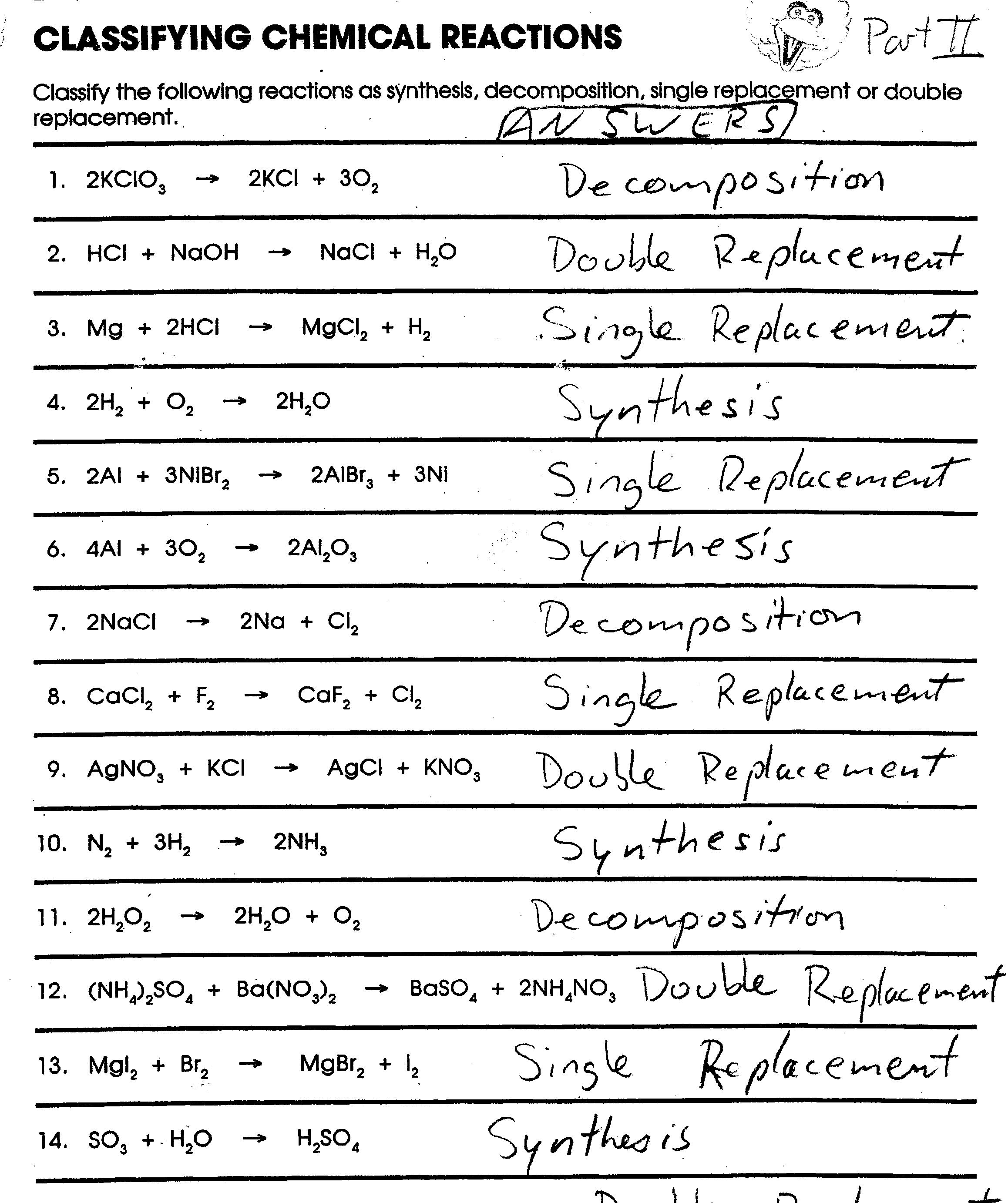 Best 45 Types Of Chemical Reactions Worksheets Ideas 32