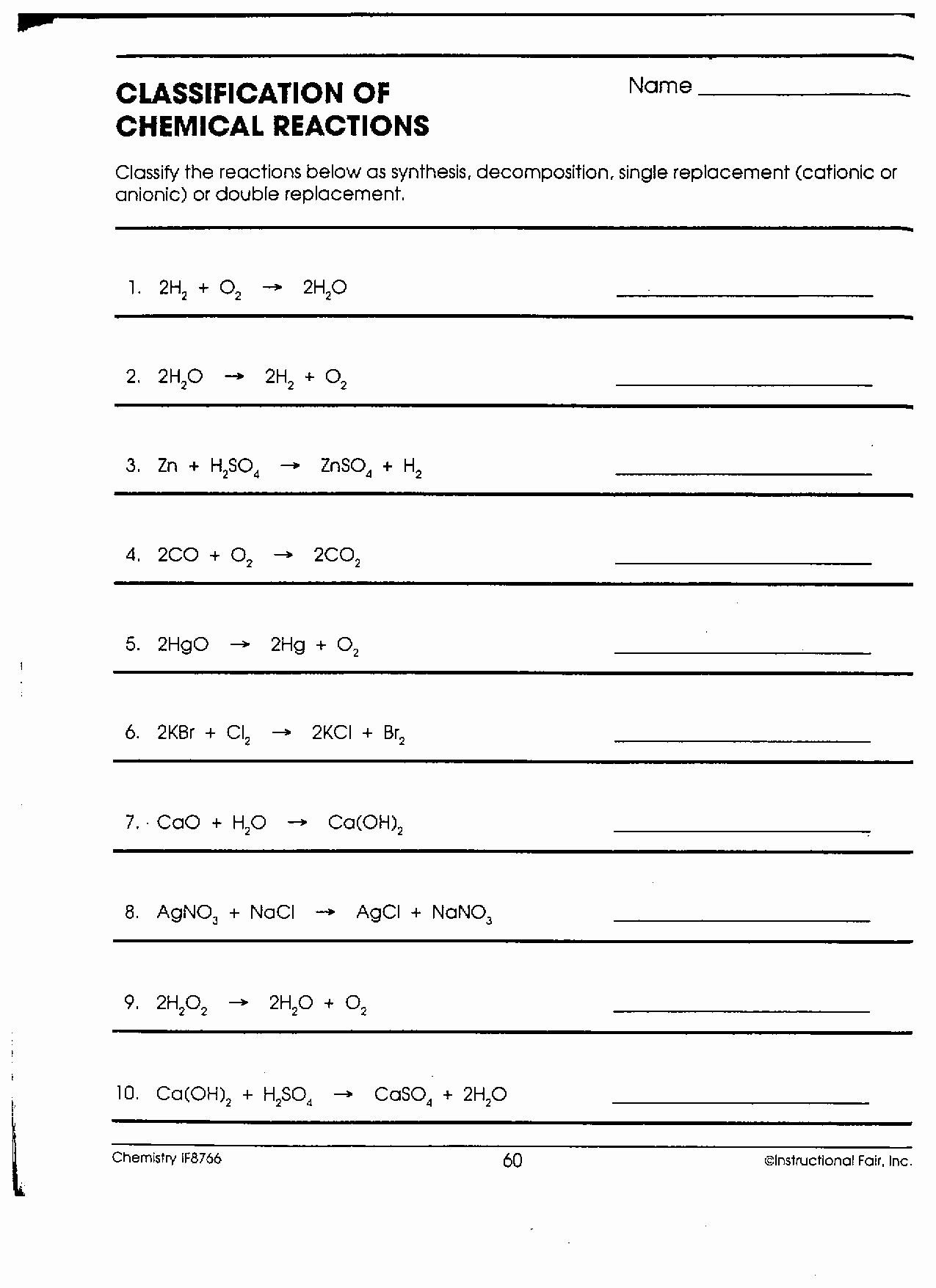 Best 45 Types Of Chemical Reactions Worksheets Ideas 4