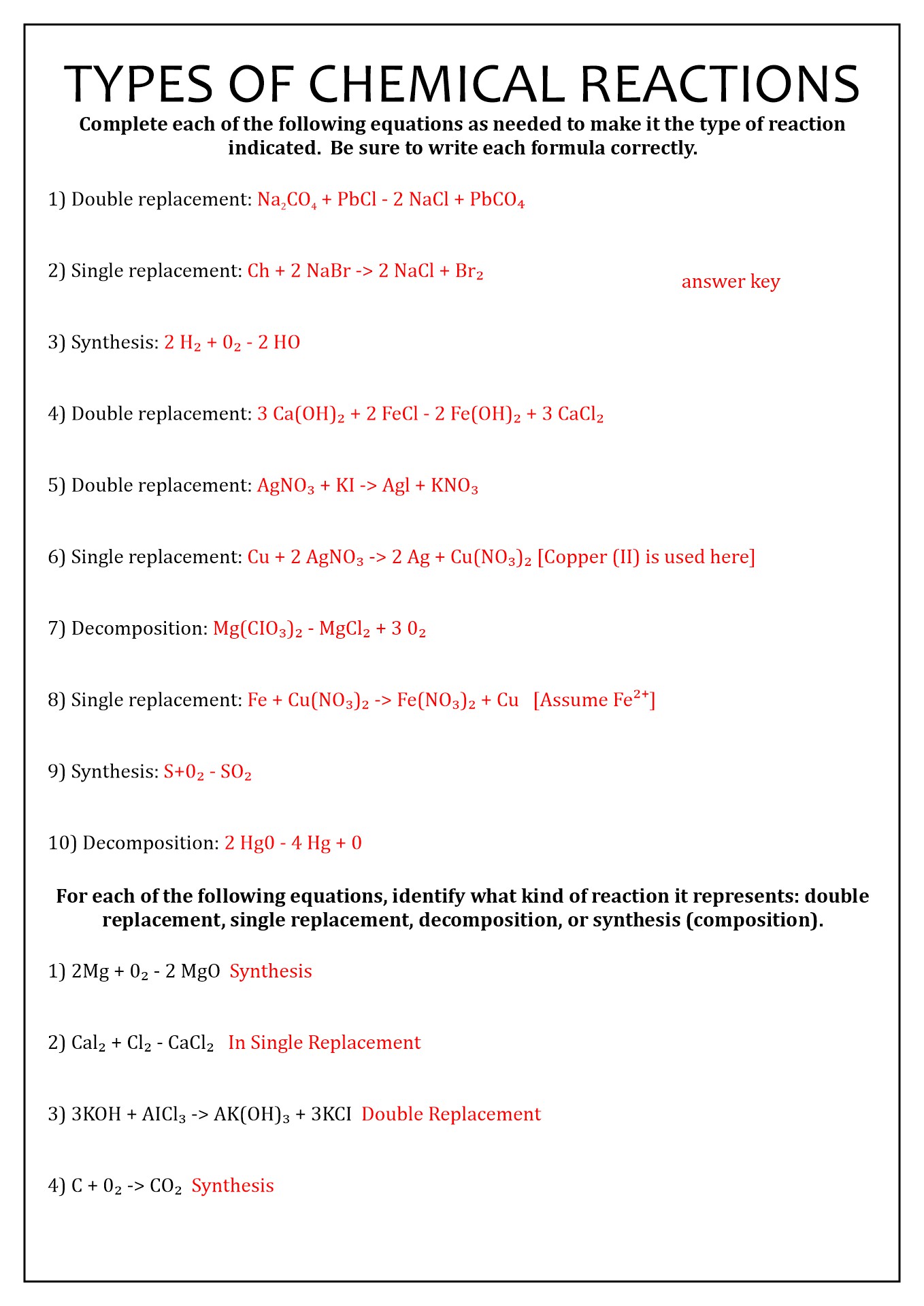 Best 45 Types Of Chemical Reactions Worksheets Ideas 9