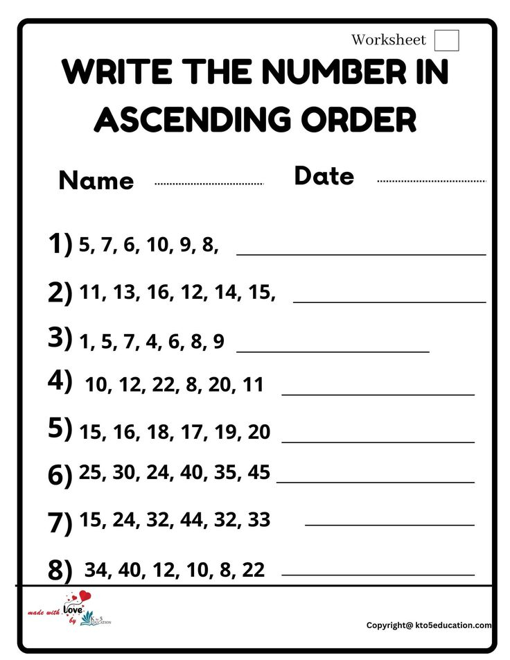 30 2Nd Grade Math Worksheets Ascending Order