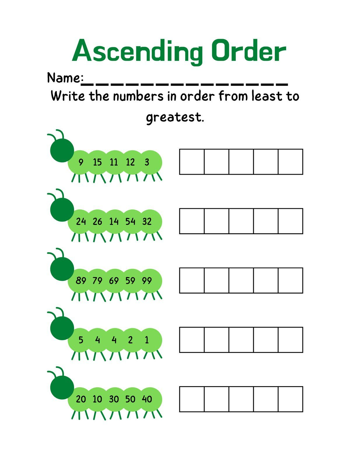 30 2Nd Grade Math Worksheets Ascending Order