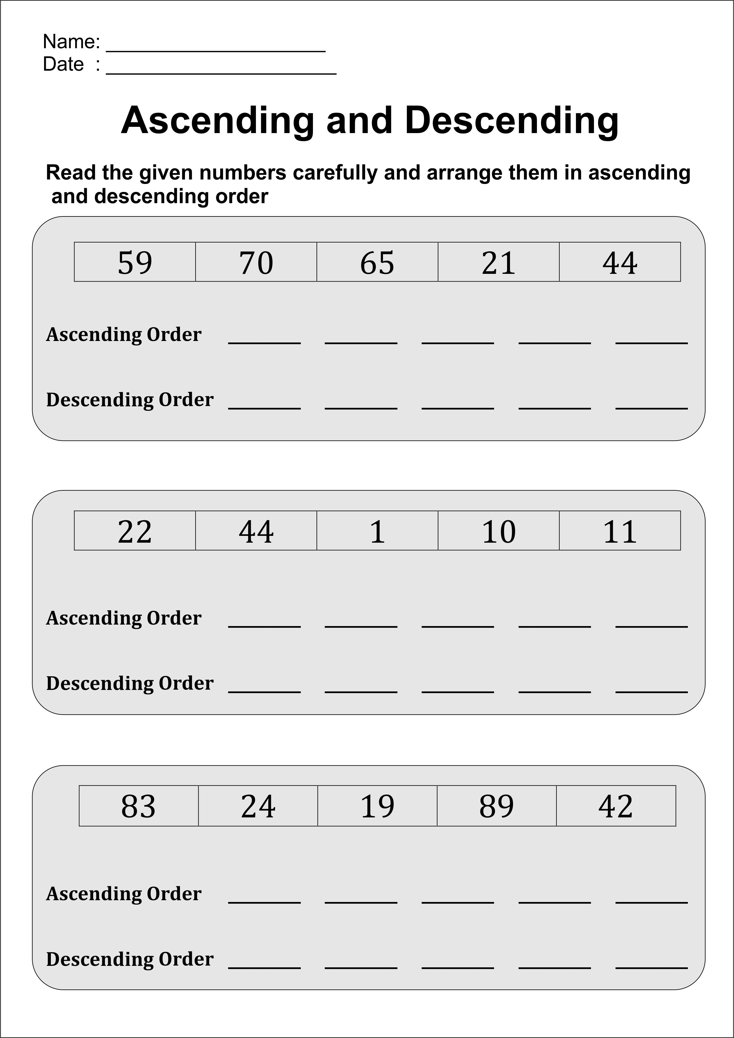 30 2Nd Grade Math Worksheets Ascending Order