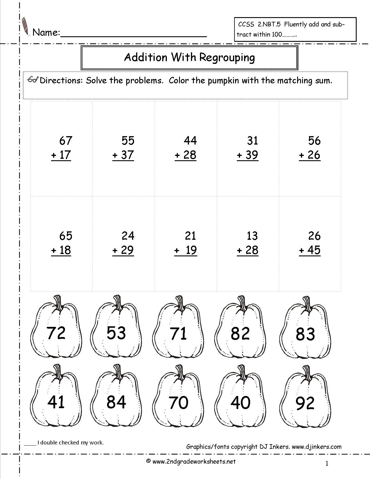 30 Addition Worksheets Kindergarten Regrouping