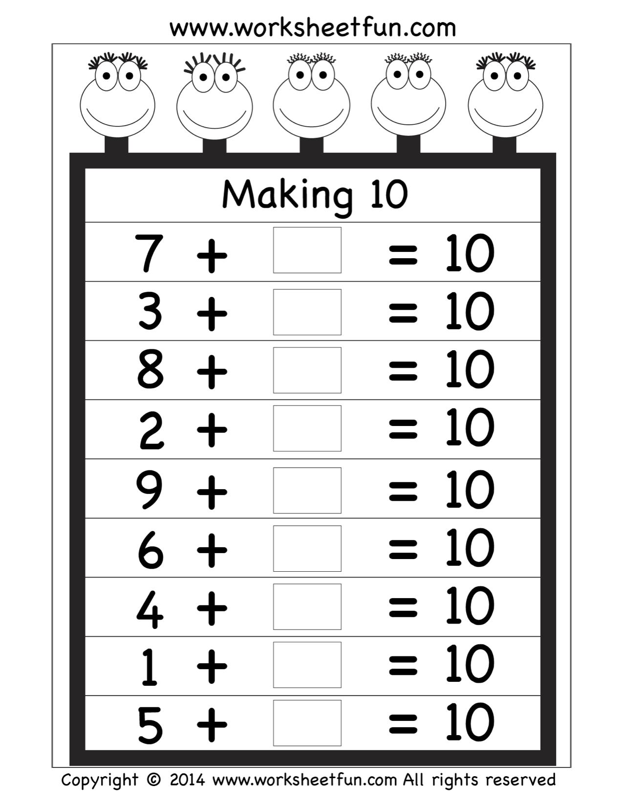 30 Addition Worksheets To Ten