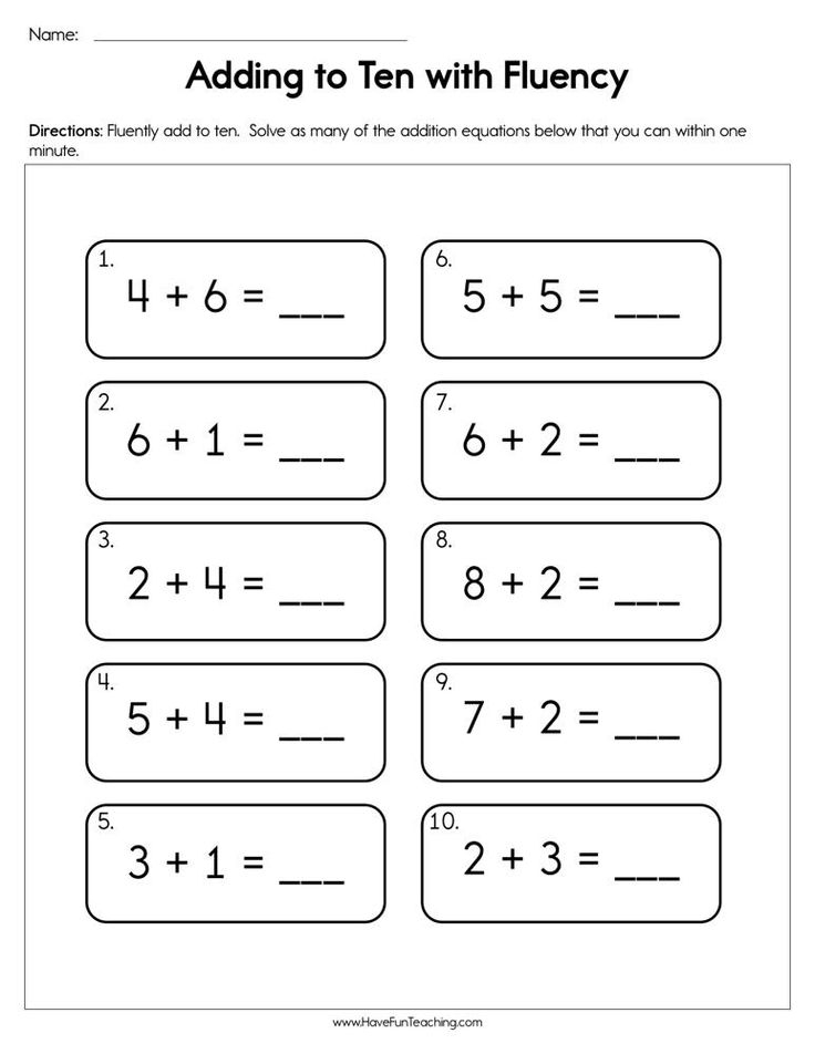 30 Addition Worksheets To Ten