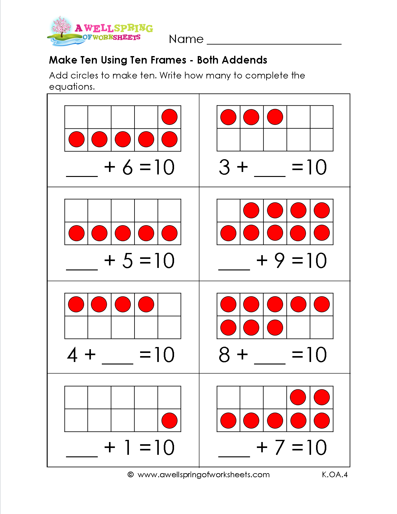 30 Addition Worksheets To Ten