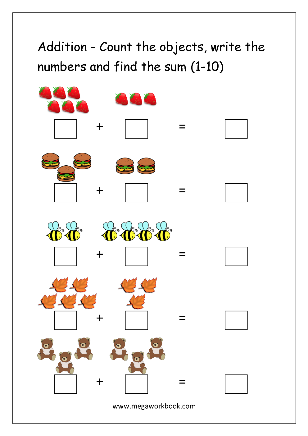 30 Addition Worksheets To Ten