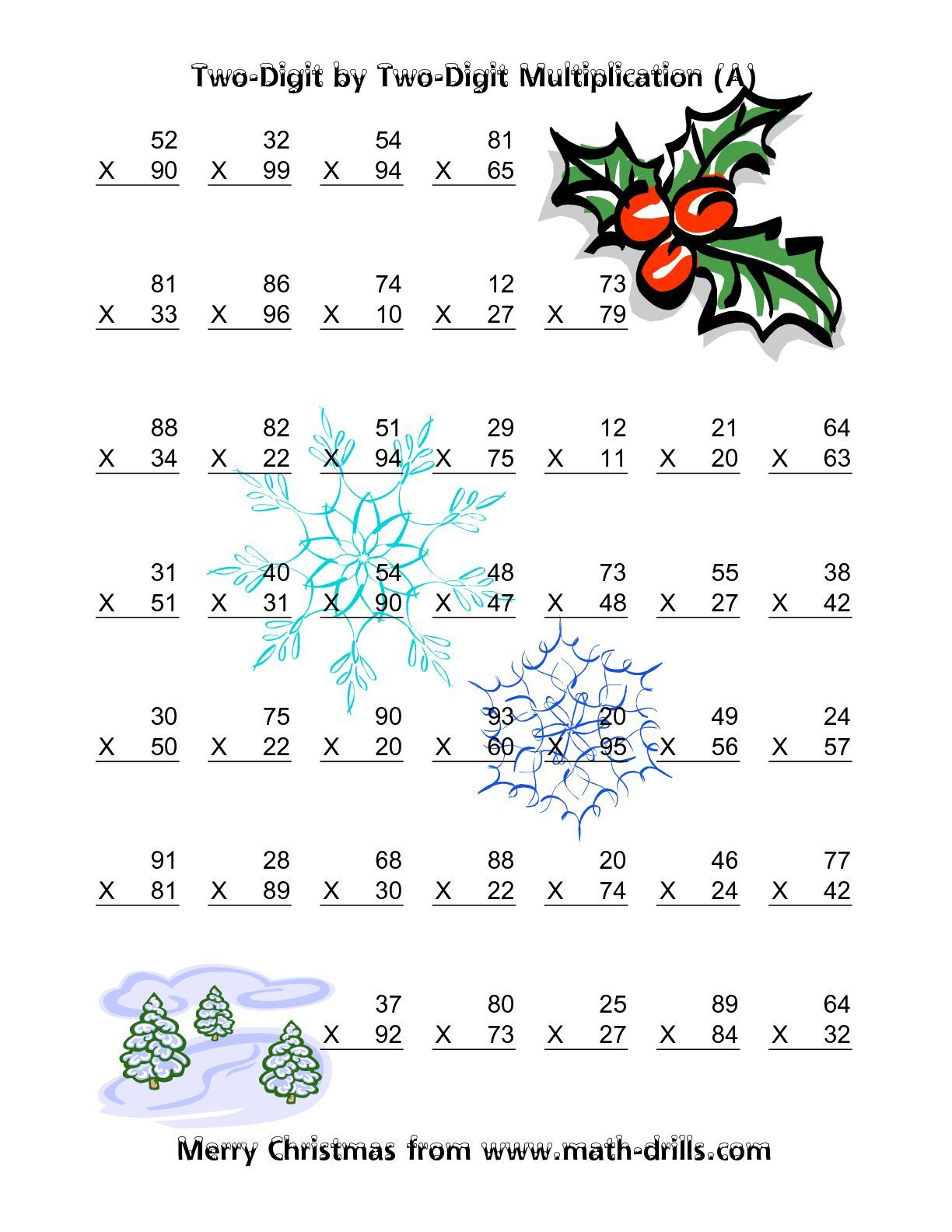 30 Christmas Math Multiplication Worksheets