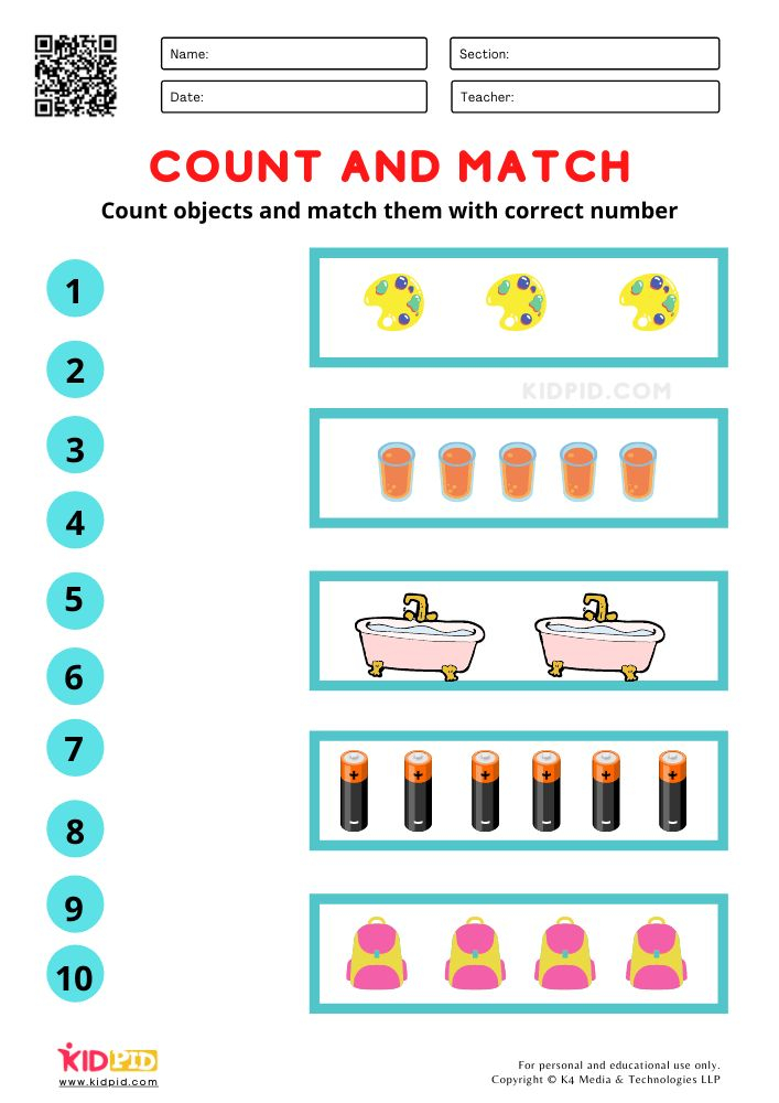 30 Count And Match Worksheets Kindergarten Easy