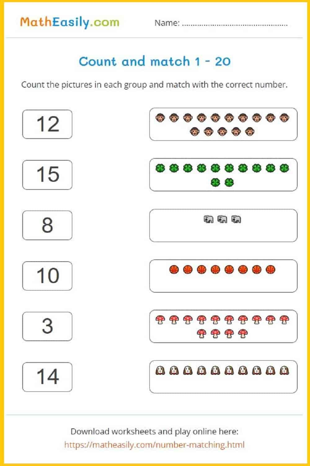 30 Count And Match Worksheets Kindergarten Easy