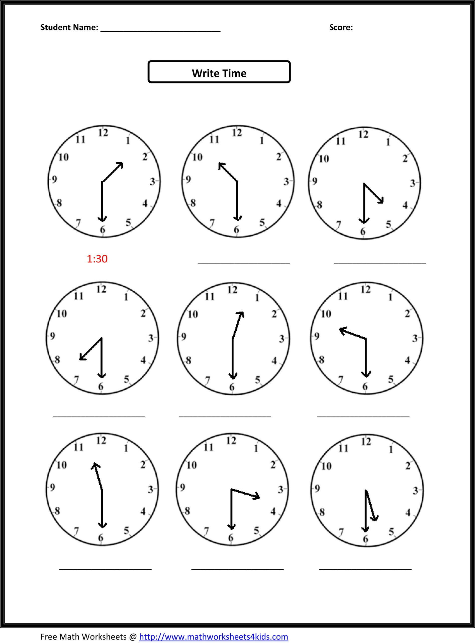 30 Grade 3 Math Worksheets Clock