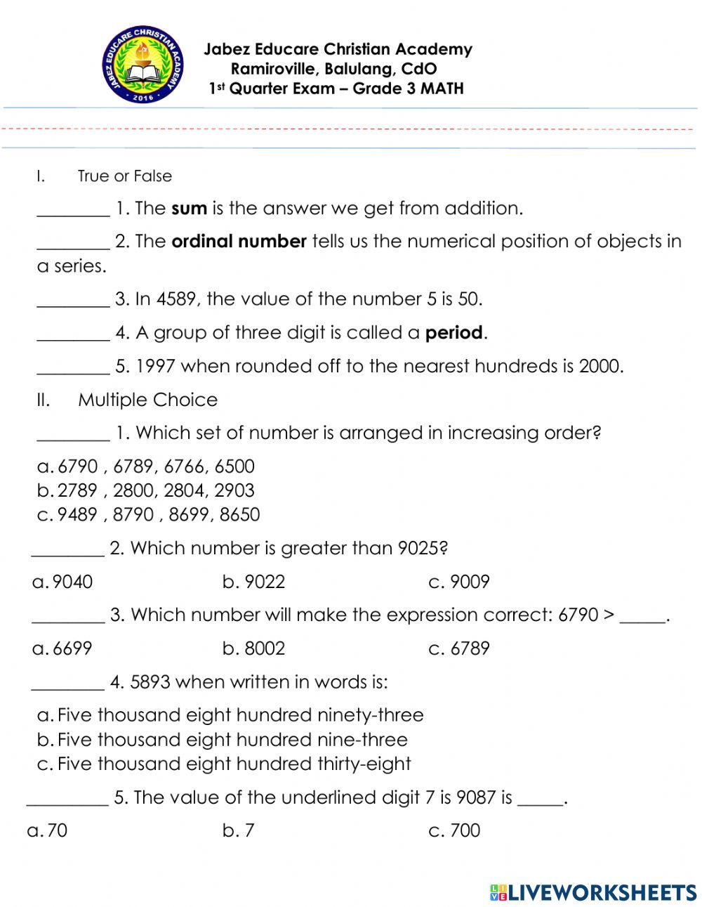 30 Grade 3 Math Worksheets Clock