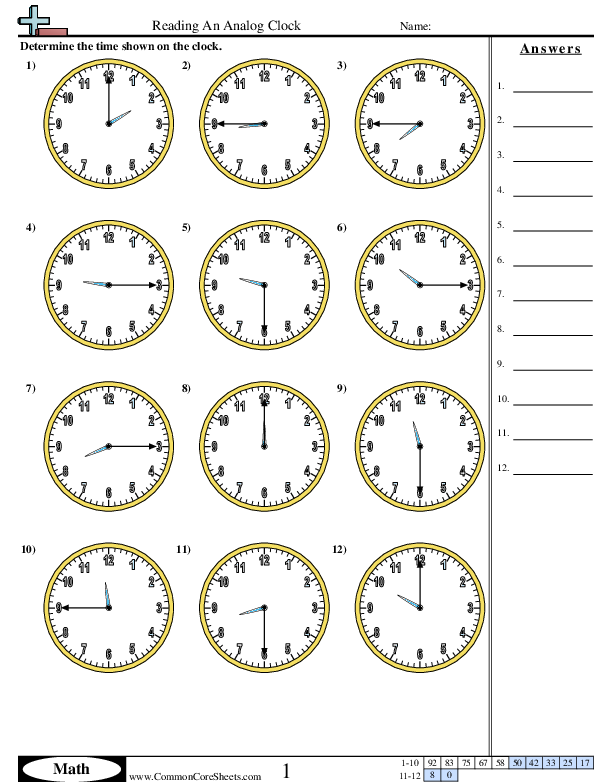 30 Grade 3 Math Worksheets Clock