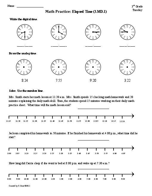 30 Grade 3 Math Worksheets Clock