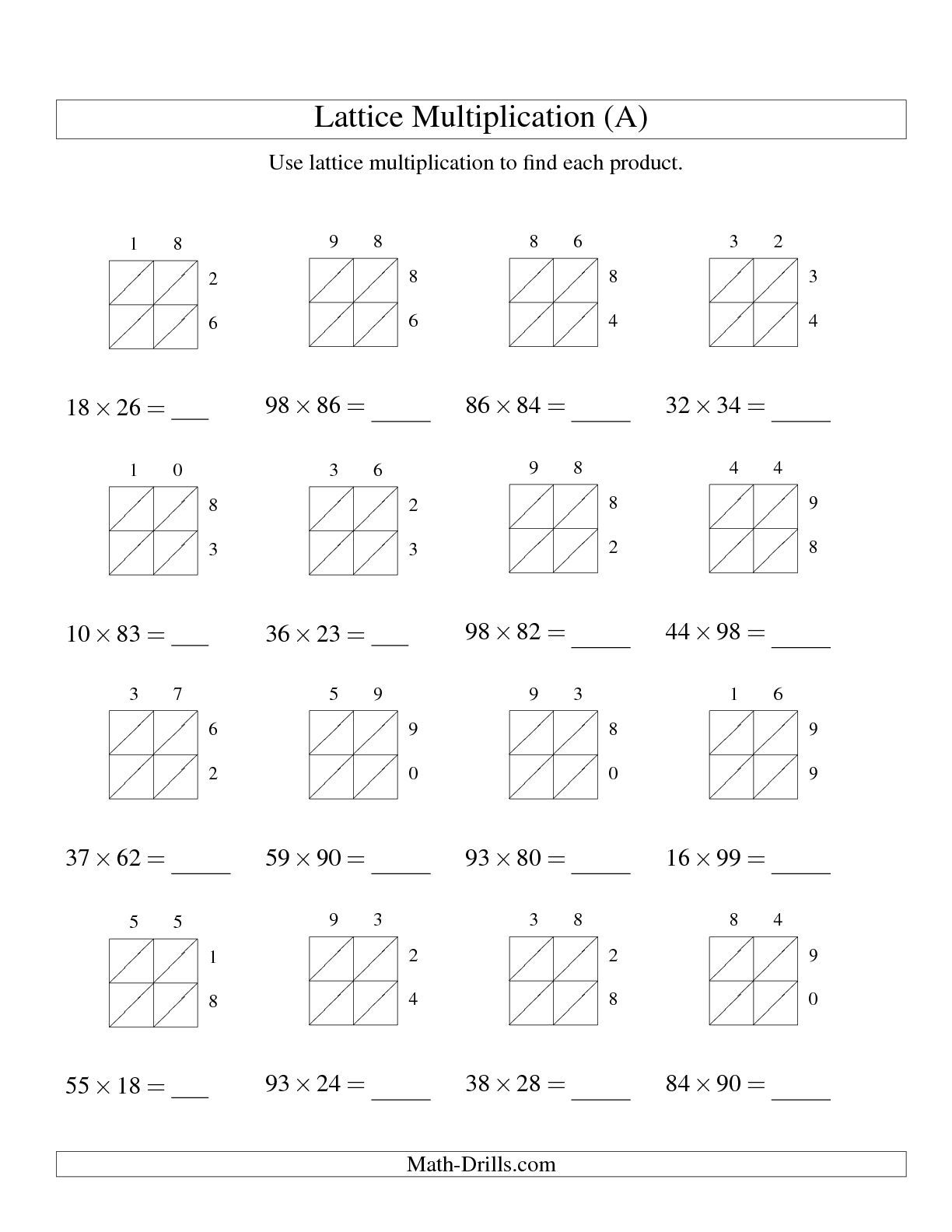 30 Lattice Method Multiplication Worksheets