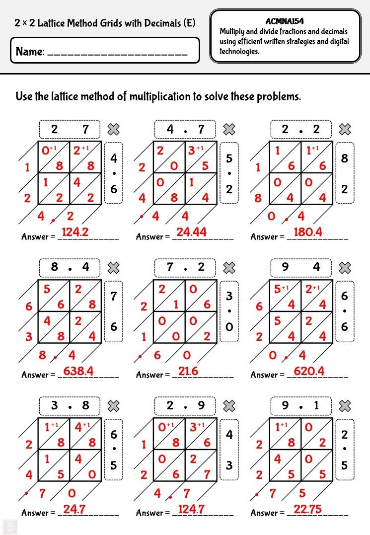 30 Lattice Method Multiplication Worksheets