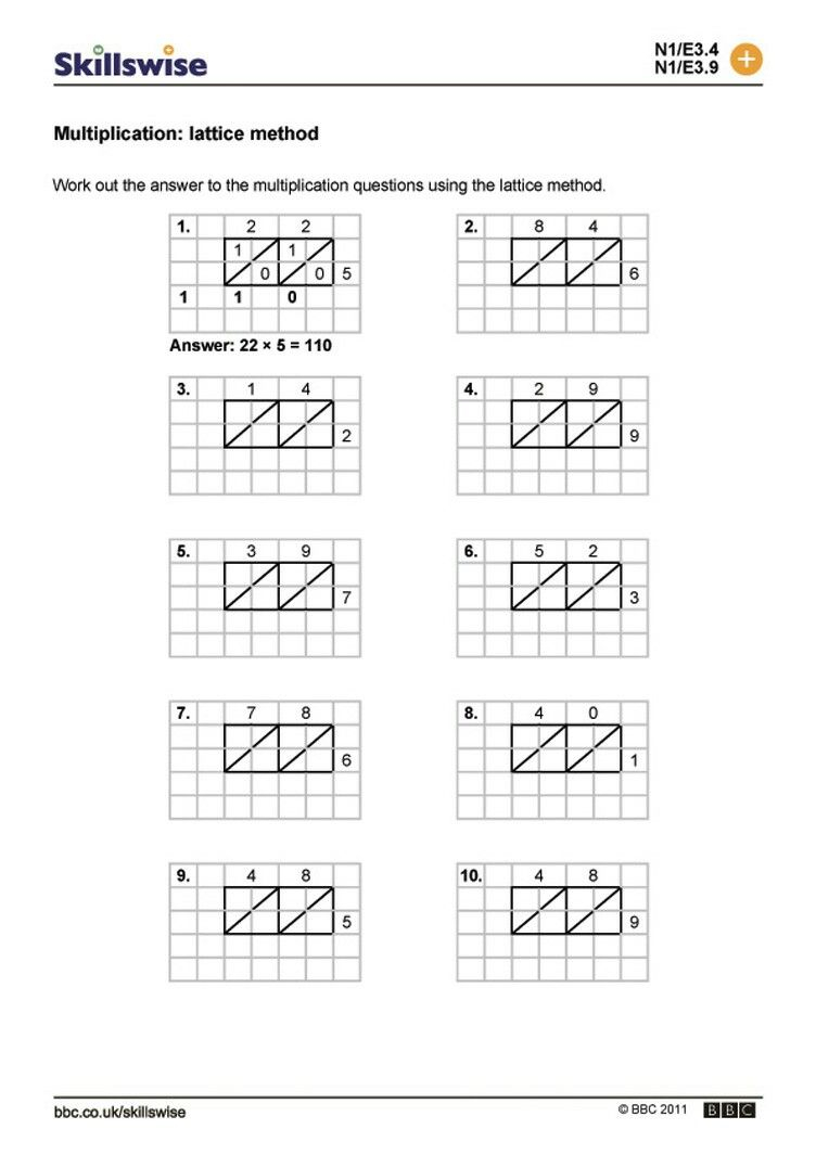 30 Lattice Method Multiplication Worksheets