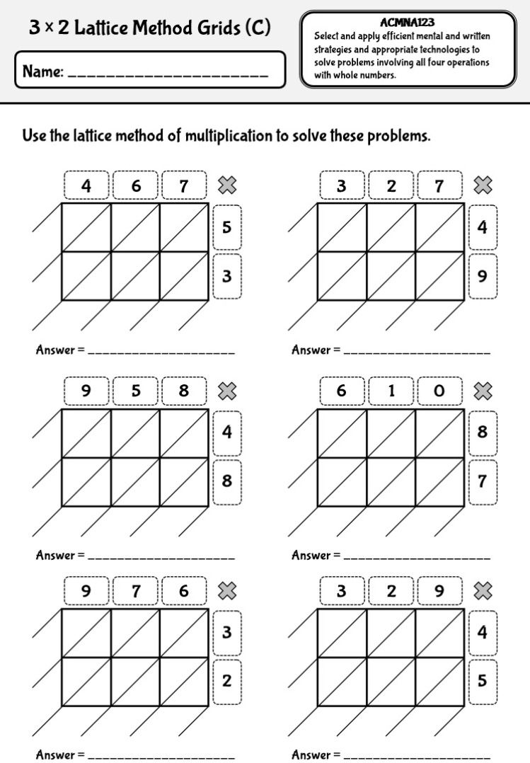 30 Lattice Method Multiplication Worksheets