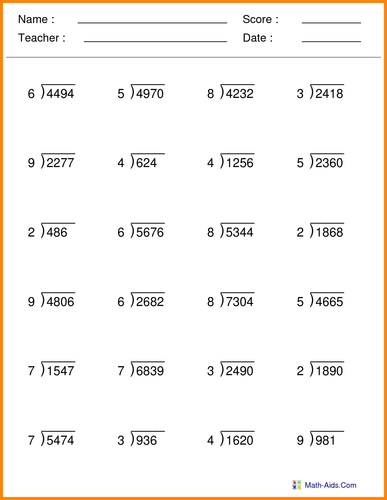 30 Long Division Worksheets 6Th Grade Multiplication