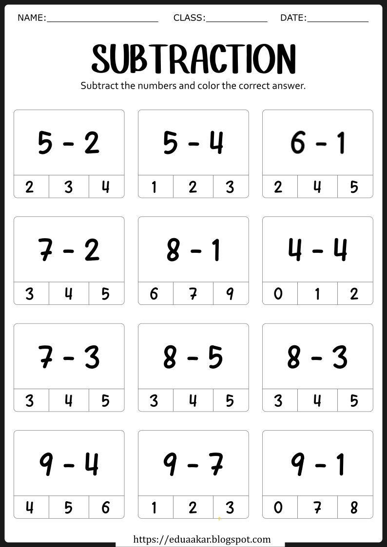 30 Math Subtraction Worksheets For Kids