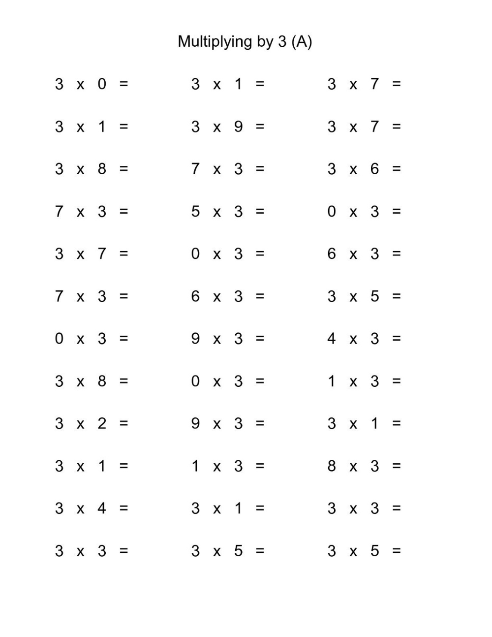 30 Multiplication By 3 Worksheets Free