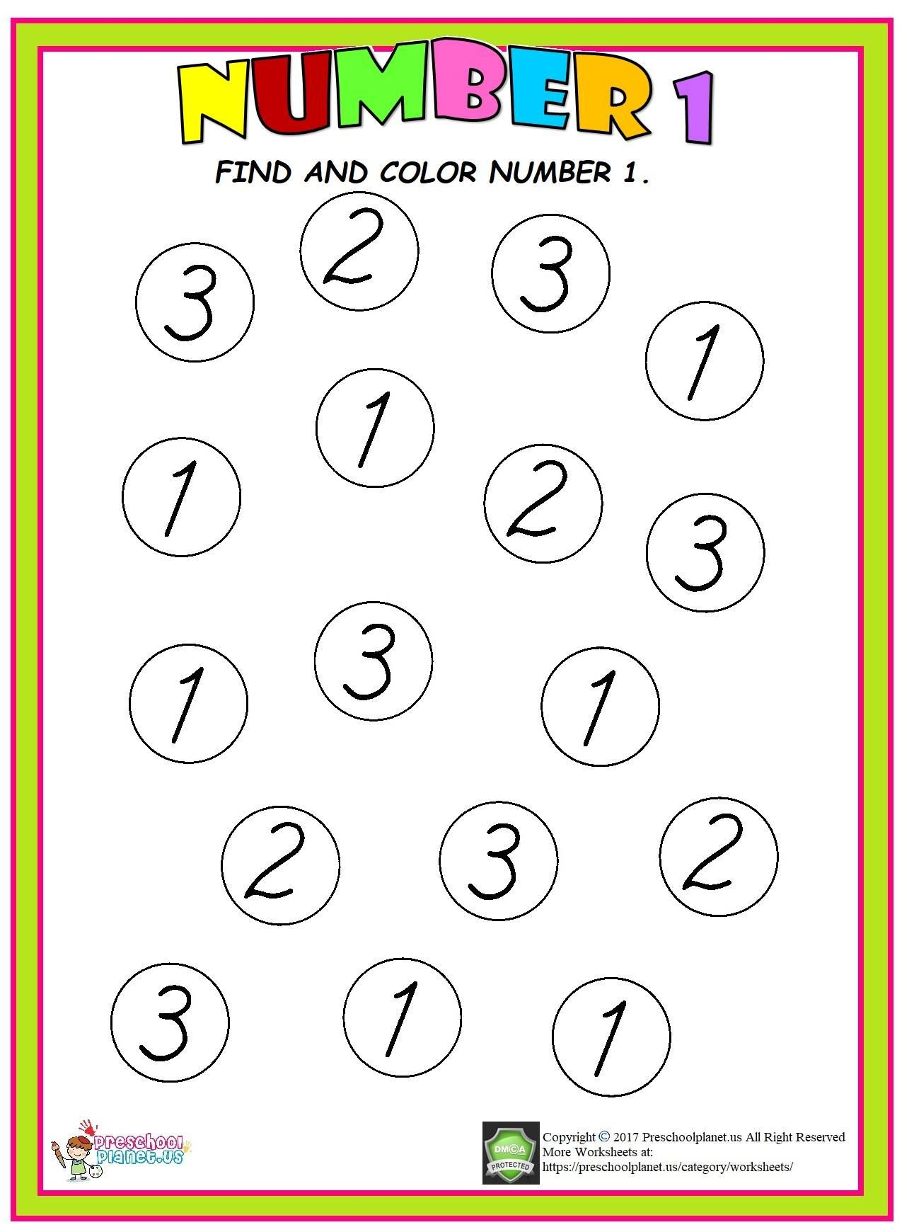 30 Number 1 Worksheets For Preschool Math