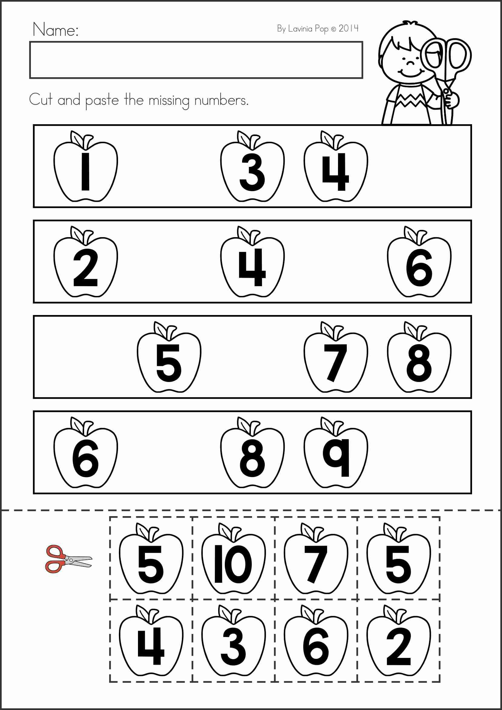 30 Numbers Worksheets For Kids Cut And Paste