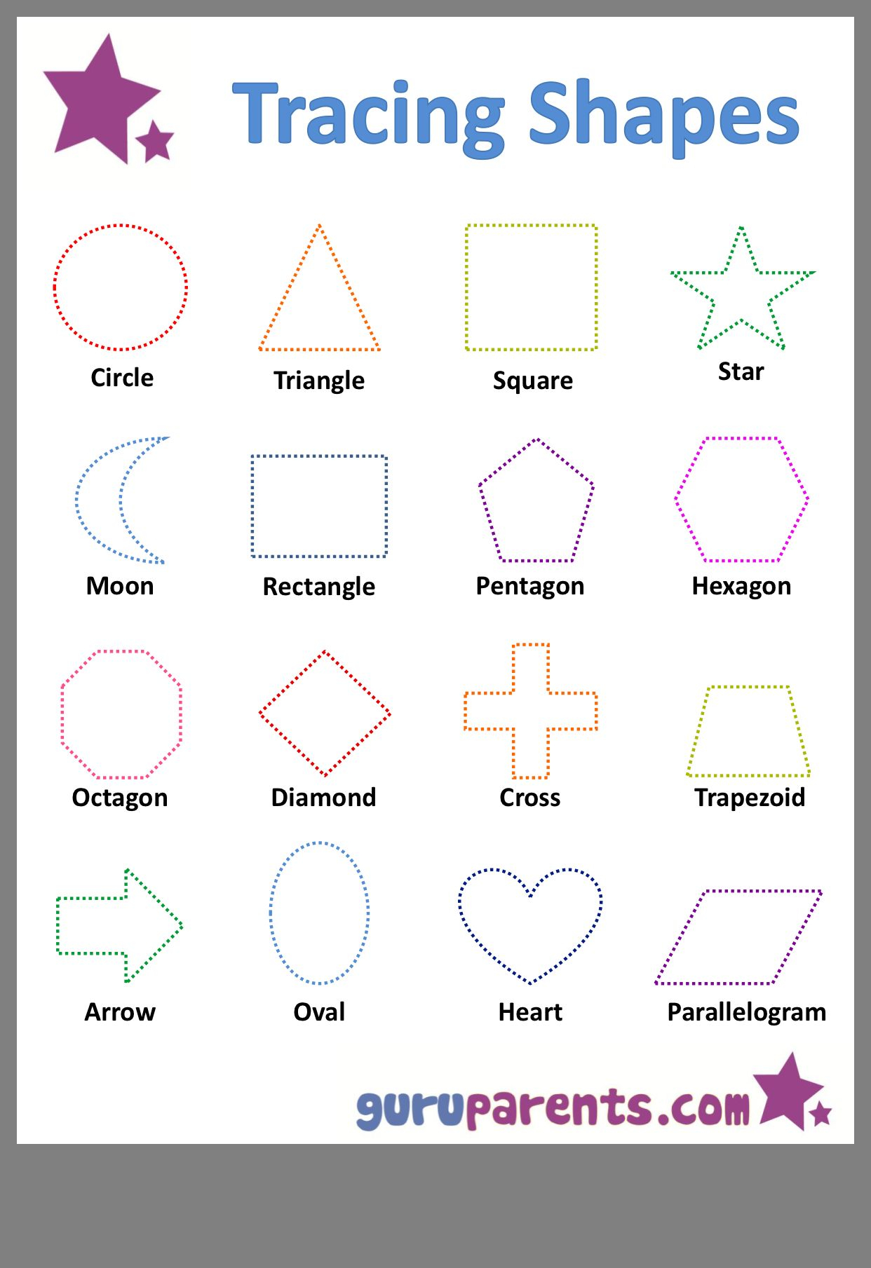 30 Shapes Tracing Worksheets For Kindergarten