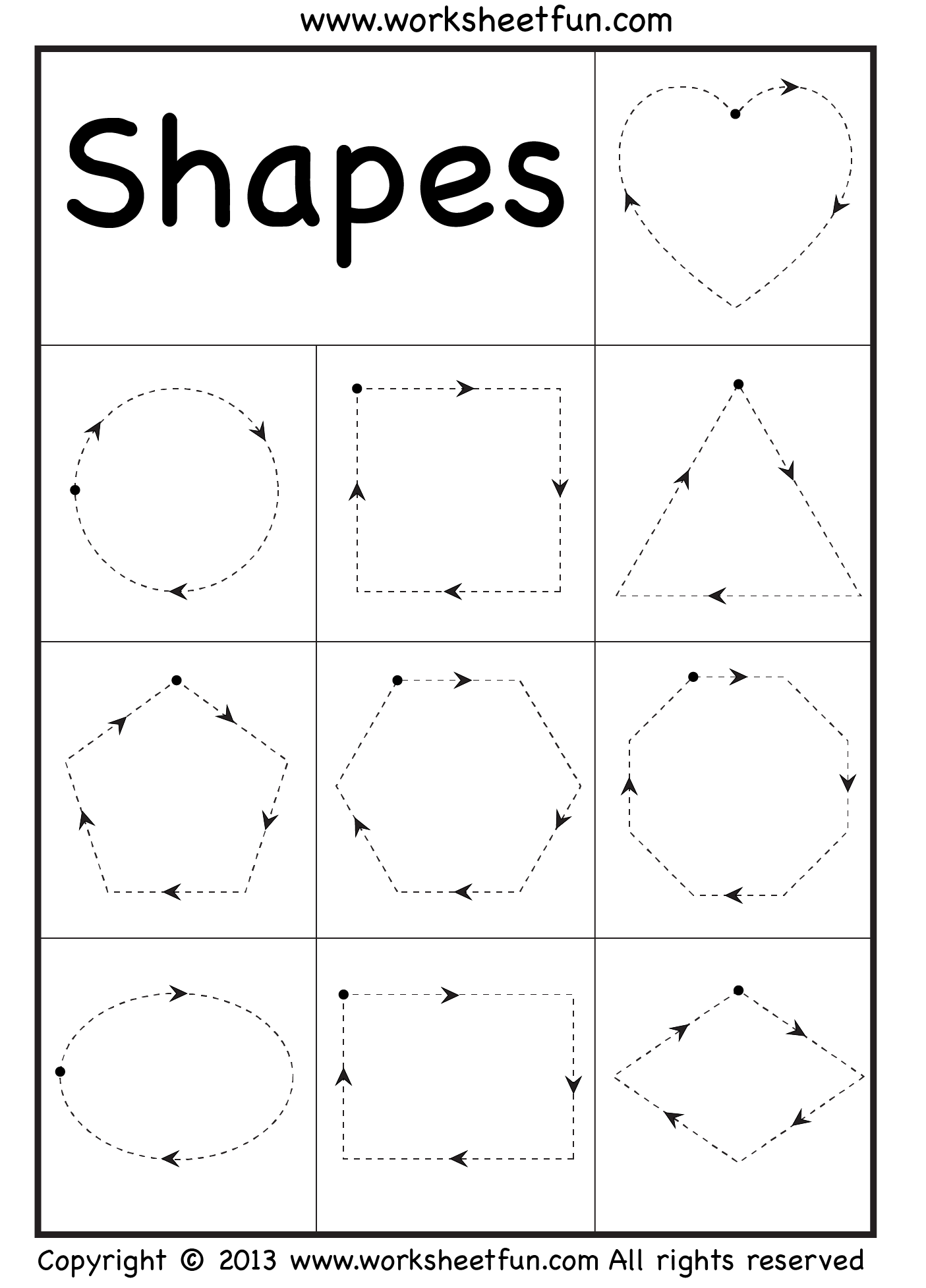 30 Shapes Tracing Worksheets For Kindergarten