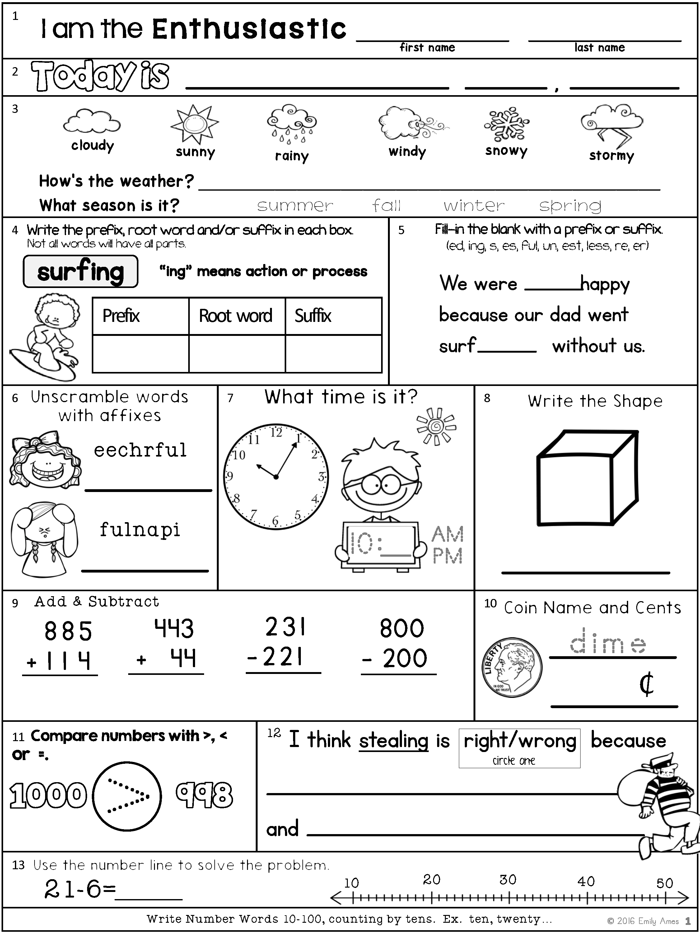 21 1St Grade Worksheets Free Printables Fun Math