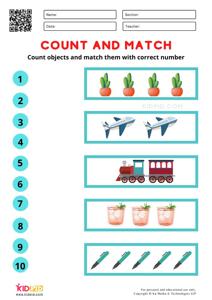 21 Count And Match Worksheets Kindergarten Easy