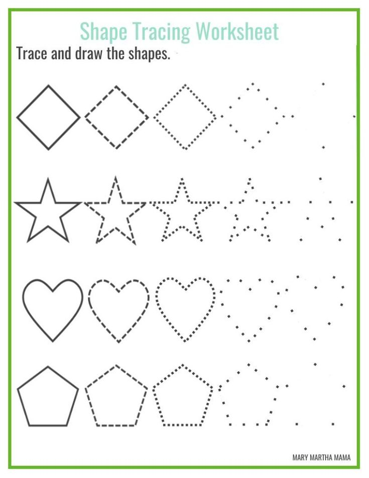 21 Shapes Tracing Worksheets For Kindergarten