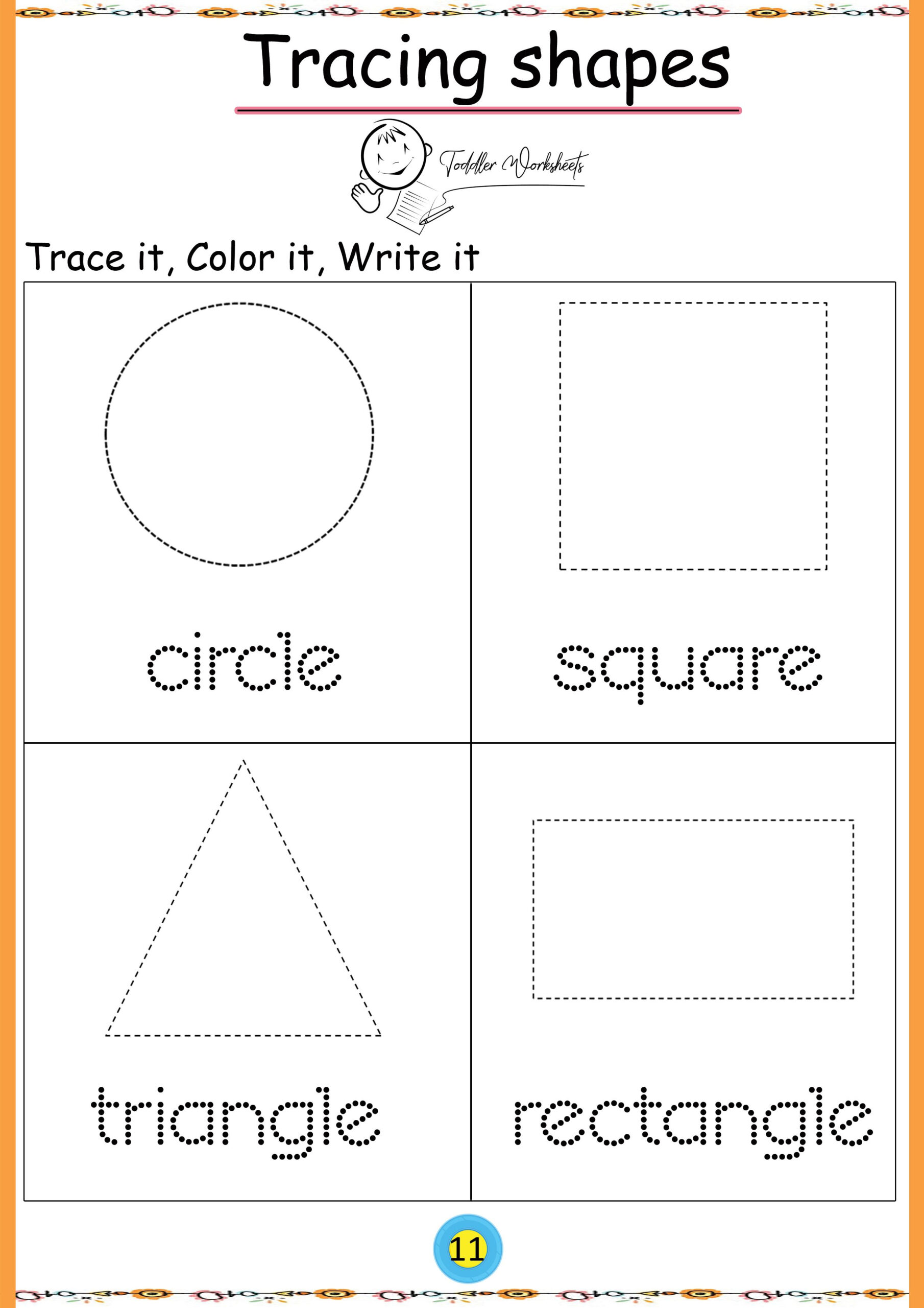 21 Shapes Tracing Worksheets For Kindergarten