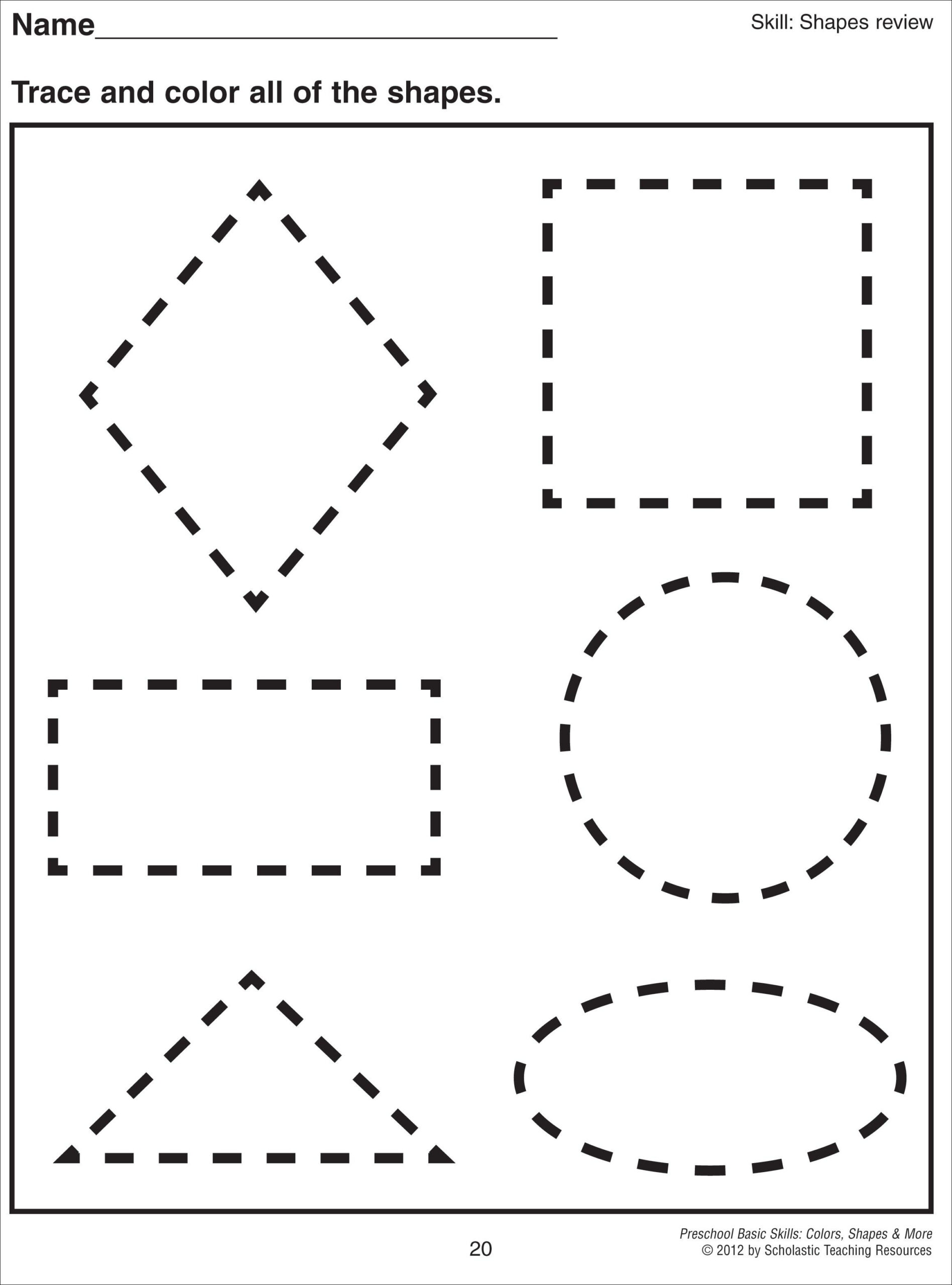 21 Shapes Tracing Worksheets For Kindergarten