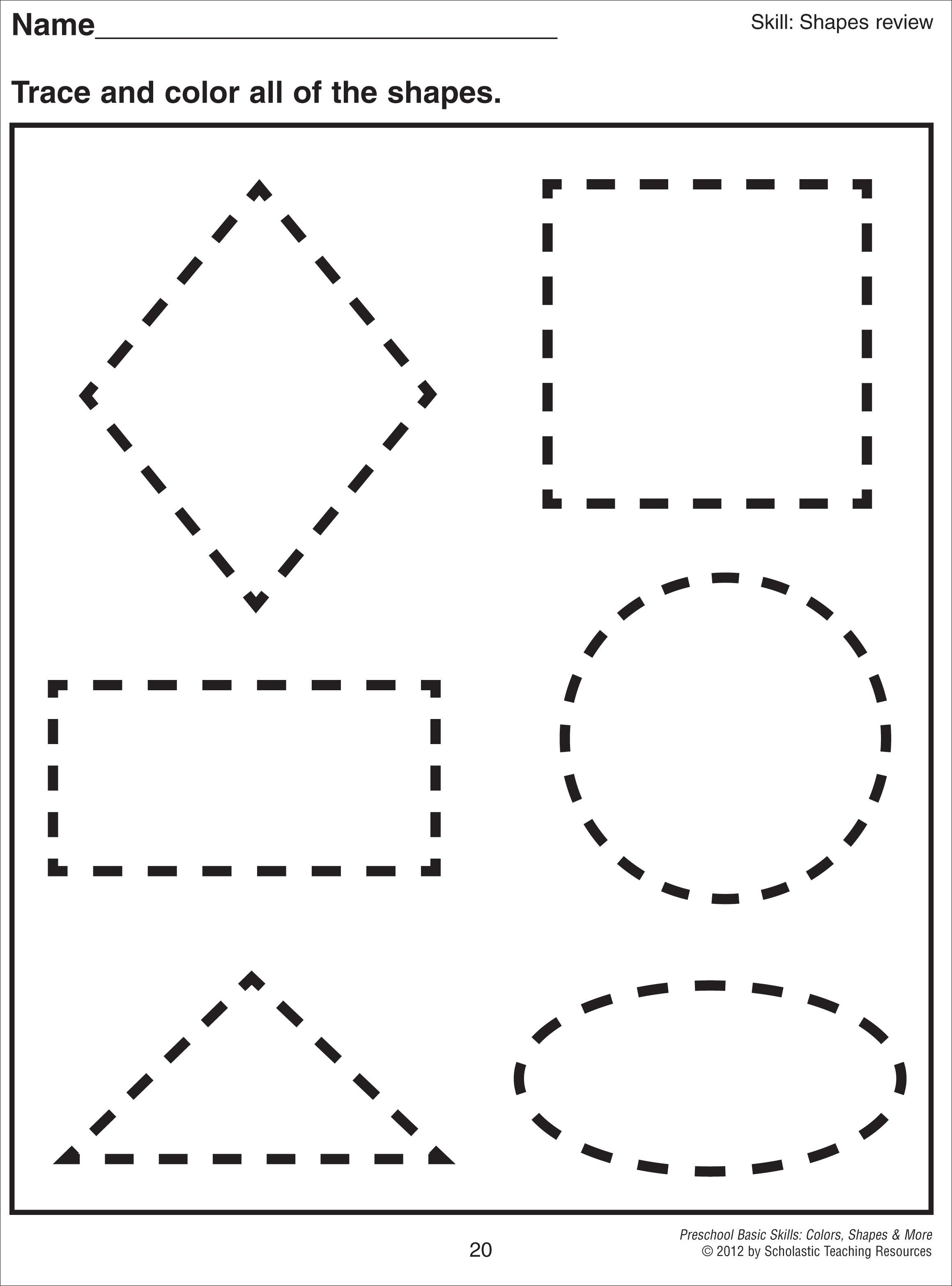 21 Shapes Tracing Worksheets For Kindergarten