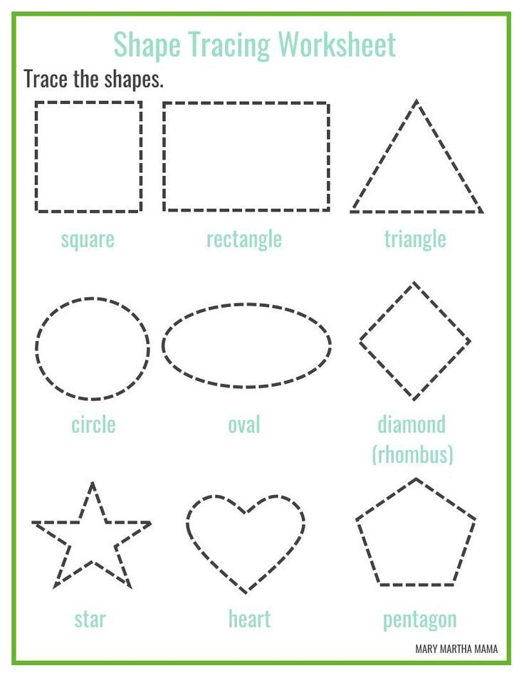 21 Shapes Tracing Worksheets For Kindergarten