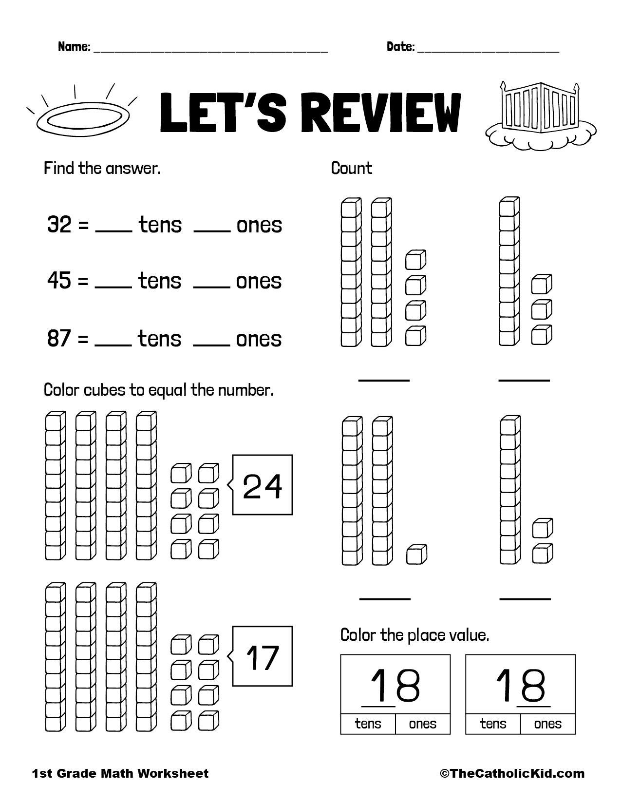 1st Grade Math Review Worksheet