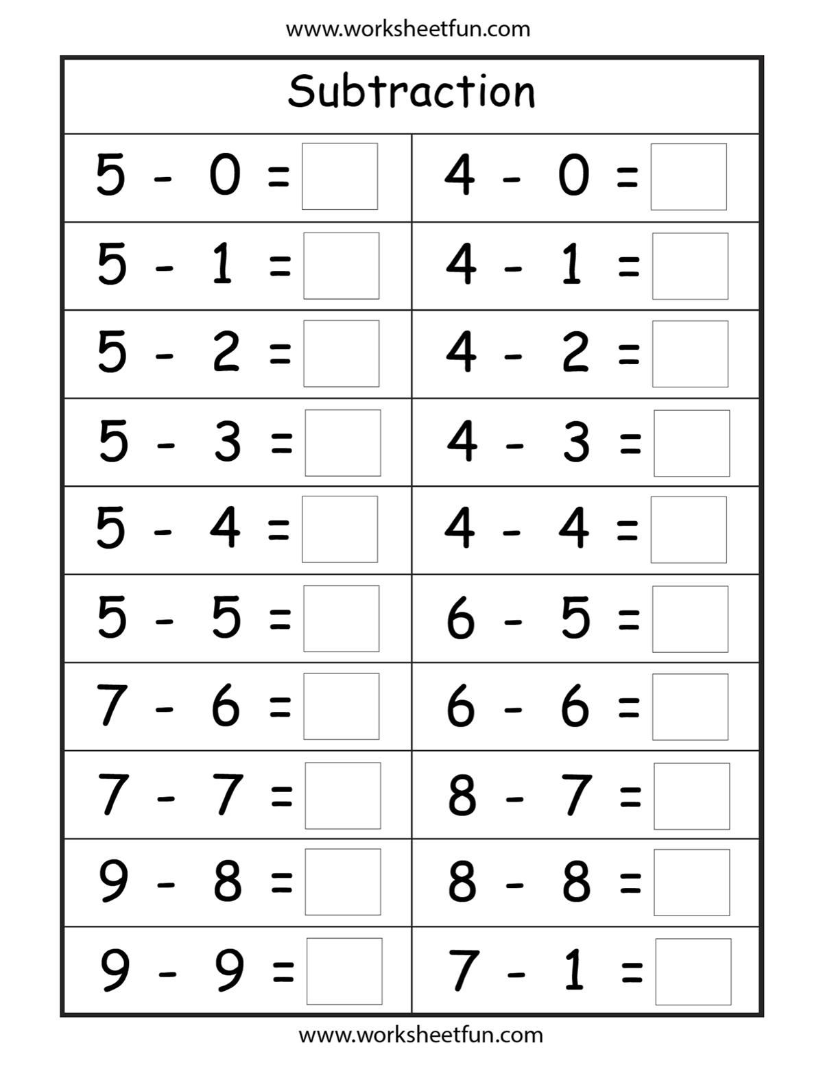 Free Subtraction Worksheets For 1st Grade