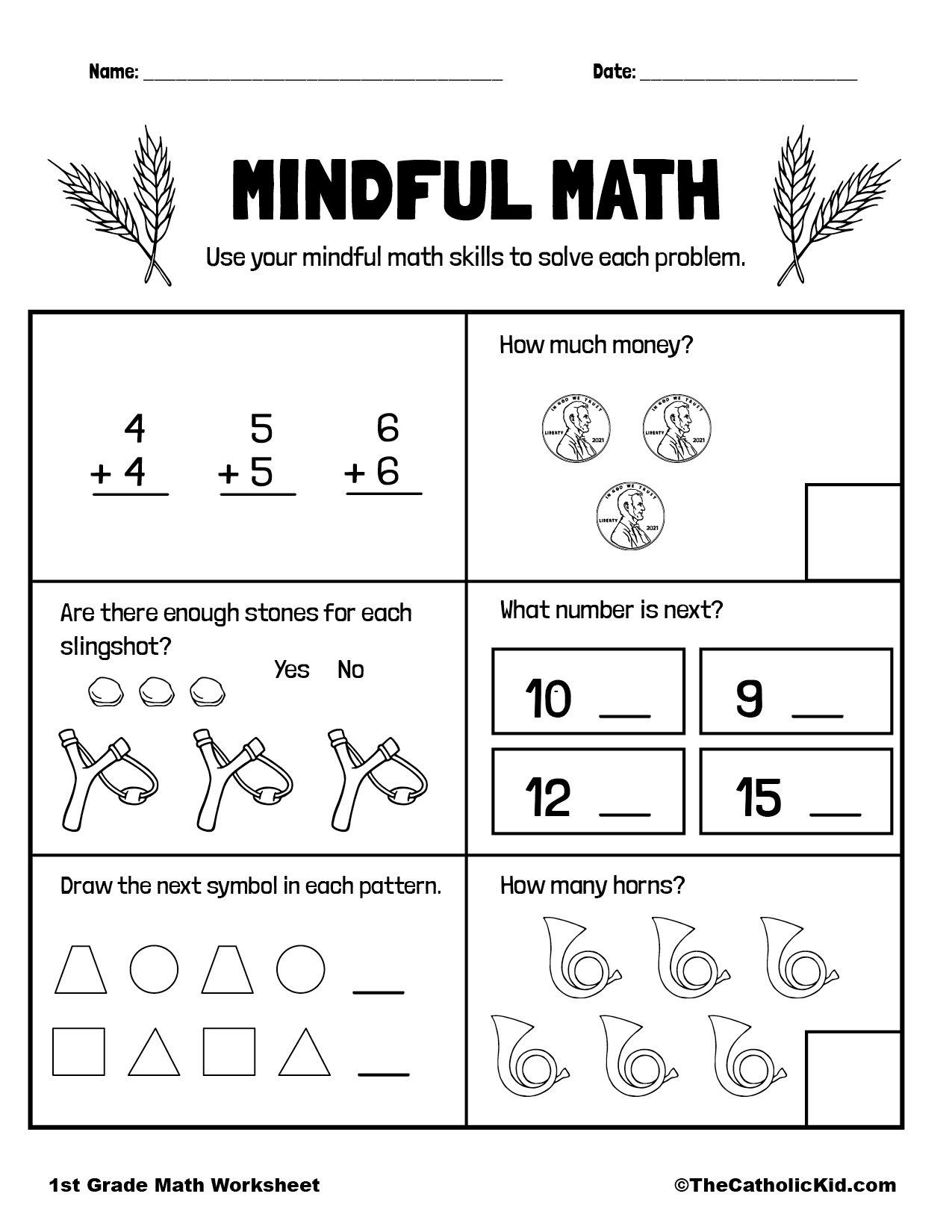 Mental Math Practice 1st Grade Math Worksheet Catholic